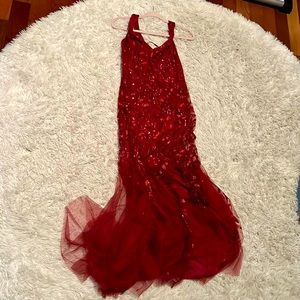 Floor length red/maroon sheer dress. Never been worn